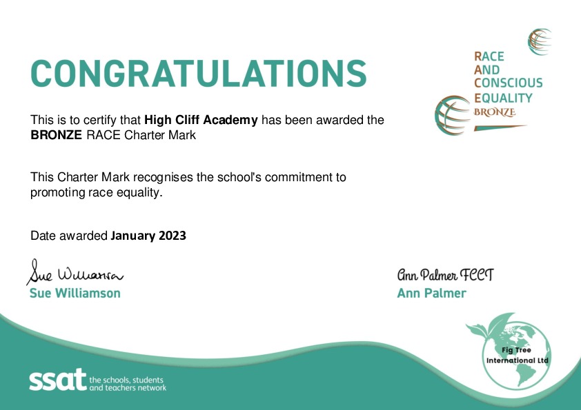 Race charter mark certificate bronze high cliff academy